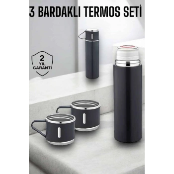 VipMarketim Paslanmaz Çelik 3’lü Termos Seti Vakumlu ve 8 Saat Isı Koruma