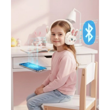 VipMarketim Peluş Tavşan Kulaklı Bluetooth Kulaklık Kablosuz Müzik ve TF Kart Destekli