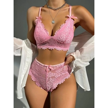 VipMarketim Pembe Dantelli Fantezi Bralet Sütyen Takımı