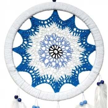 VipMarketim Petrol Mavisi Nazar Motifli Kuş Tüylü Duvar Süsü