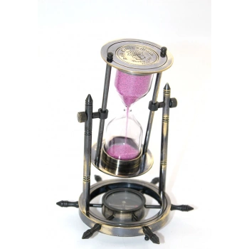 VipMarketim Pirinç Dümenli Pusulalı Kum Saati