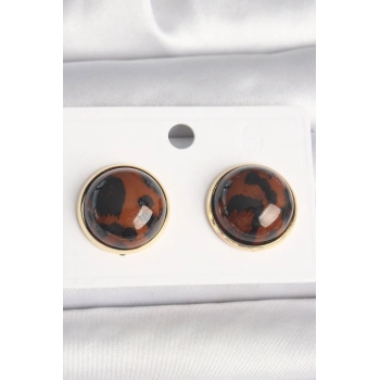 VipMarketim Pirinç Gold Renk 3D Daire Leopar Model Kadın Küpe 5886