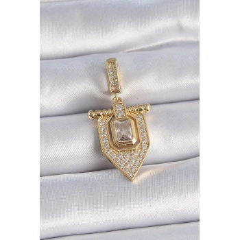VipMarketim Pirinç Gold Renk Baget Zirkon Taşlı Ajda Charm 5886