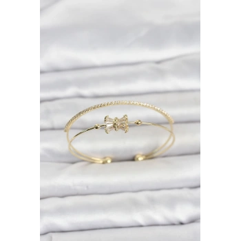 VipMarketim Pirinç Gold Renk Baget Zirkon Taşlı Objeli Kadın Bileklik 5886
