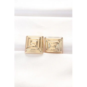 VipMarketim Pirinç Gold Renk Kare Form Küpe 5886