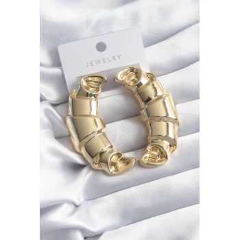 VipMarketim Pirinç Gold Renk Kruvasan Model Kadın Küpe 5886