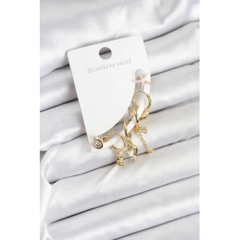 VipMarketim Pirinç Gold Renk Set Küpe 5886