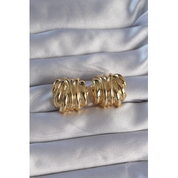 VipMarketim Pirinç Gold Renk Tırtıklı Bombe Model Küpe 5886