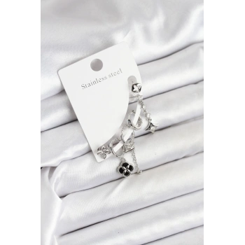 VipMarketim Pirinç Gümüş Renk Kadın Set Küpe 5886