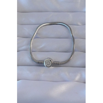 VipMarketim Pirinç Gümüş Renk Zirkon Taşlı Charm Bileklik 5886
