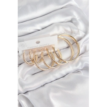 VipMarketim Pirinç Halka Model Gold Renk Kadın Set Küpe 5886