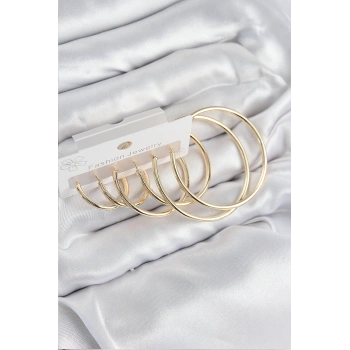 VipMarketim Pirinç Halka Model Gold Renk Kadın Set Küpe 5886