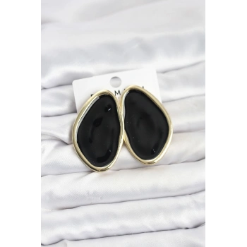 VipMarketim Pirinç Siyah Mineli Damla Model Vintage Plaka Kadın Küpe 5886