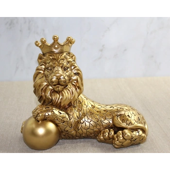 VipMarketim Polyester Dekoratif Taçlı Aslan Figürü