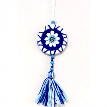 VipMarketim Ponponlu Nazar Boncuğu Desenli El Yapımı Mini Kapı Süsü