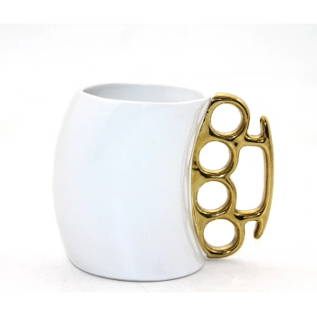 VipMarketim Porselen Muşta Tasarımlı Kupa Bardak Beyaz Renk