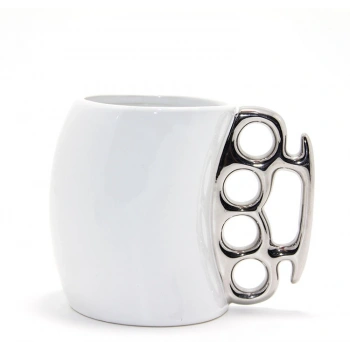 VipMarketim Porselen Muşta Tasarımlı Kupa Bardak Gümüş Renk