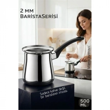 VipMarketim Premium 304 Paslanmaz Çelik Cezve 500 ml Profesyonel Barista Serisi Isıya Dayanıklı Sap