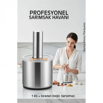 VipMarketim Profesyonel Ezici Sarımsak Havanı Seti - Mutfak Tipi Baharat Havanı 304 Paslanmaz Çelik