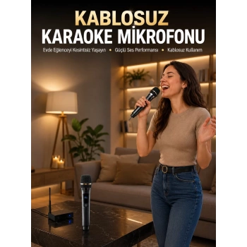VipMarketim Profesyonel Kablosuz Mikrofon Seti Çift Mikrofonlu