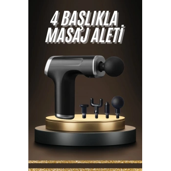VipMarketim Profesyonel Masaj Tabancası Sporcu Masaj Aleti 4 Başlıklı Şarjlı Titreşimli