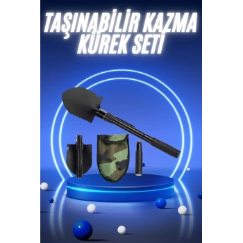 VipMarketim Pusulalı Katlanabilir Kazma Kürek Kamp Seti Kamp Küreği Portatif Çantalı