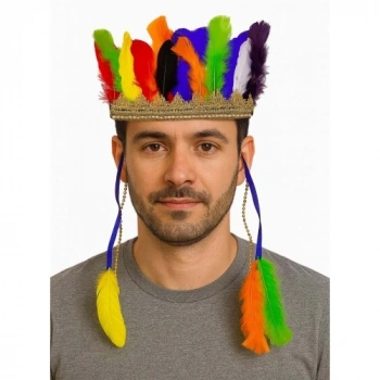 VipMarketim Rengarenk Tüylerle İşlenmiş Lastikli Kızılderili Başlığı