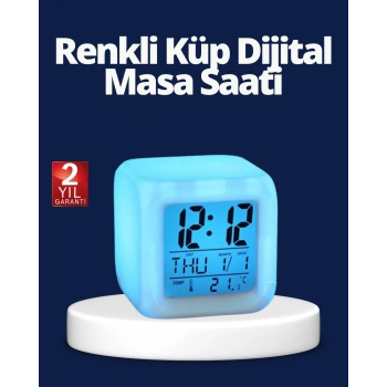 VipMarketim Renk Değiştiren LED Alarmlı Dijital Küp Masa Saati