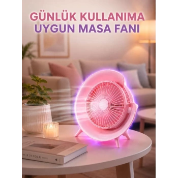 VipMarketim Renkli Ambiyans Işıklı Taşınabilir Masaüstü Vantilatör