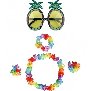 VipMarketim Renkli Ananas Gözlük, Taç, Kolye ve Bileklik Seti