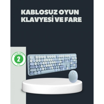 VipMarketim Retro Daktilo Stilli Kablosuz Klavye Mouse Seti – Sessiz ve Şık