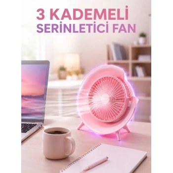 VipMarketim RGB Işıklı 3 Kademeli USB Şarjlı Masaüstü Vantilatör