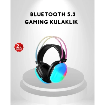 VipMarketim RGB Işıklı Kablosuz Kulaklık Bluetooth 5.3 800mAh Ergonomik IPX4 Dayanıklı