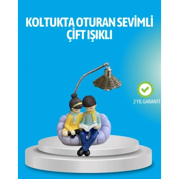 VipMarketim Romantik Çift Figürlü Okuyan Çift Masa Lambası Dekoratif LED Aydınlatma