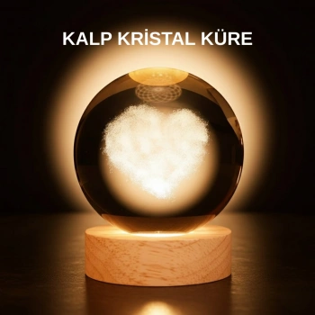 VipMarketim Romantik Kalpli Kristal Cam Küre USB’li Işıklı Dekoratif Obje