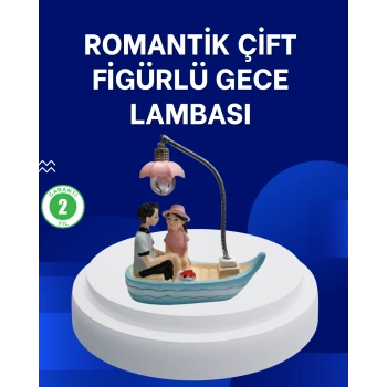 VipMarketim Romantik Sandal Üzerinde Çift Figürü LED Gece Lambası Masa Dekoru