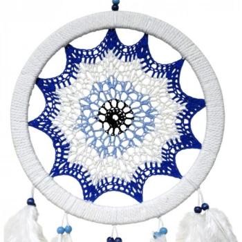 VipMarketim Saks Mavisi Nazar Motifli Kuş Tüylü Duvar Süsü