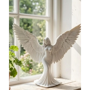 VipMarketim Sanatsal Melek Heykeli Kanatlı Kadın Figürlü 3D Dekoratif Biblo