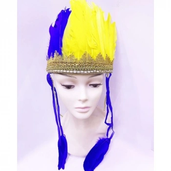 VipMarketim Sarı Lacivert Renk Tüylü Kızılderili Başlığı | Taraftar Başlığı