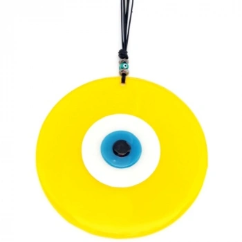 VipMarketim Sarı Renk Nazar Boncuklu 20 Santimetre El Yapımı Cam Duvar Süsü