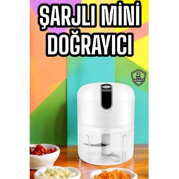 VipMarketim Şarjlı Portatif Doğrayıcı Mini Pratik Rondo El Doğrayıcı Üç Bıçaklı Çelik Bıçaklı