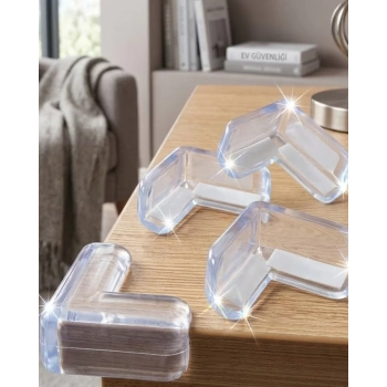 VipMarketim Şeffaf Köşe Koruyucu 4 Lü Set Çocuk Güvenlik Masa Köşe Aparatı