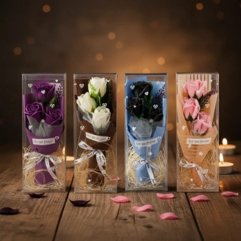 VipMarketim Şeffaf Kutulu Üç Gül Buketi