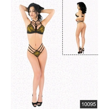 VipMarketim  Seksi Sarı Lamine Jartiyer Takım