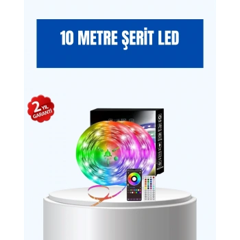 VipMarketim Sese Duyarlı 10M Smart Şerit Led IOS Android Kontrollü RGB Işık