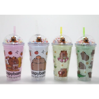 VipMarketim Sevimli Kapibara Pipetli Boncuklu Termos & Suluk