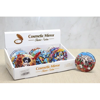 VipMarketim Sevimli Köpek Tasarımlı Taşlı İnce El Aynası Yuvarlak