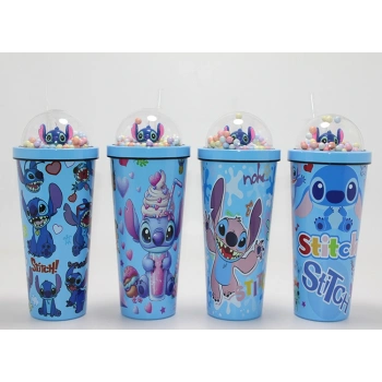 VipMarketim Sevimli Stitch Pipetli Boncuklu Termos Ve Suluk