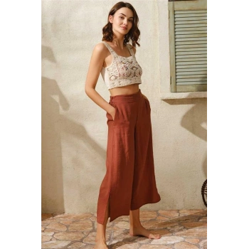 VipMarketim Sıfır Kol Oyuk U Yaka Kadın Cotton Düz Yazlık Uzun Dantel Detaylı Pijama Takımı Anıl (Kod:9810)