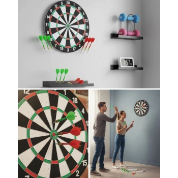 VipMarketim Şık Tasarımlı 15 İnç Dart Tahtası Metal Uçlu 4 Ok Seti